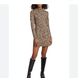 FRAME Women’s Jacquard Animal Print Sweater Dress NEW XS Beautiful Black Tan